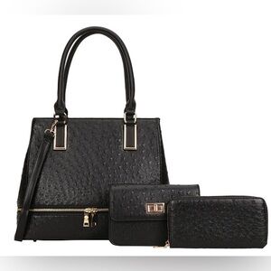3 in 1 Faux Ostrich Purse and Cross-Body Set With Wallet/Clutch